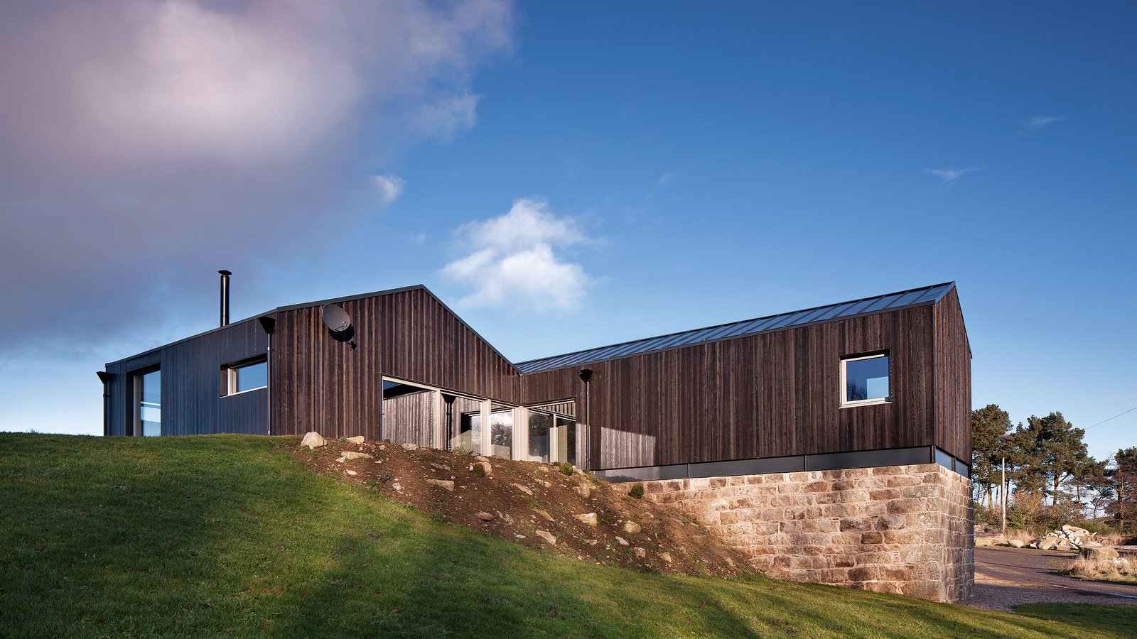 timber cladding on house on sloping site