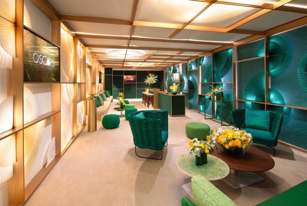 plush lounge seating in the oscar greenroom