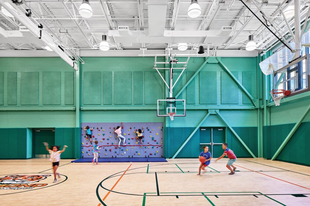 the gym includes a basketball court in Raymond Elementary