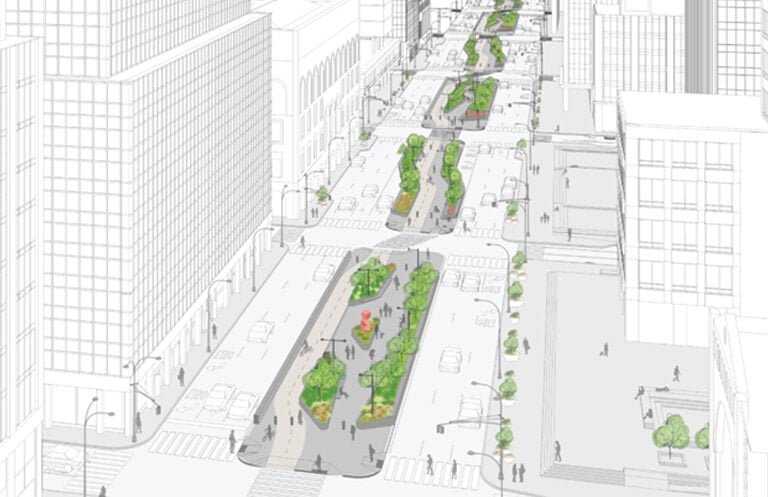 proposal for a redesigned Park Avenue with bike lane in median