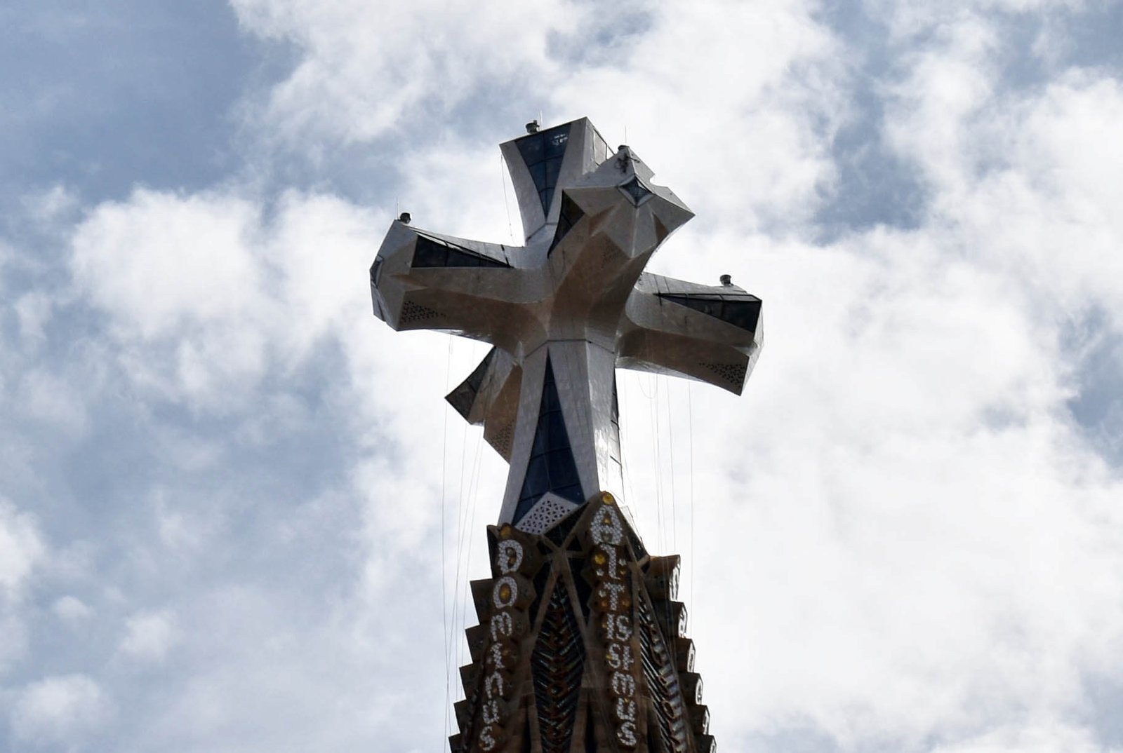 close-up of cross atop the sagrada familia 