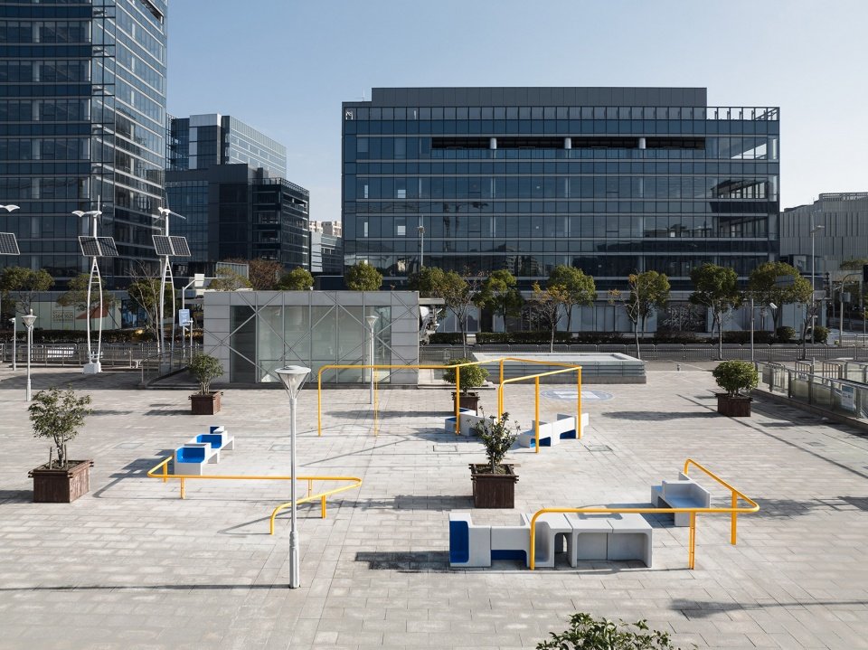 Concrete Geometry Urban Furniture in Dishui Lake Metro Station by Greyspace Architects