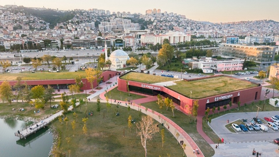 Buildings and planted roofs to the north of the park/ Buildings and planted roofs to the north