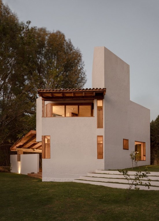 Exterior of the house at dusk