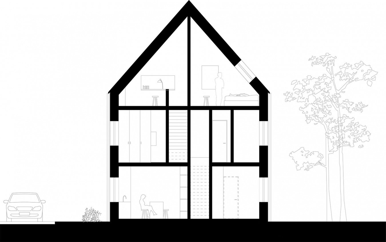 THE TOWN HOUSE Sigurd Larsen Design Architecture Germany stone wood urban house Section short copy