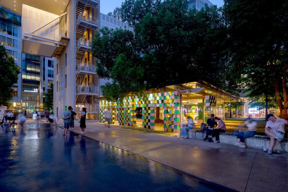 Visitors resting around the installation
