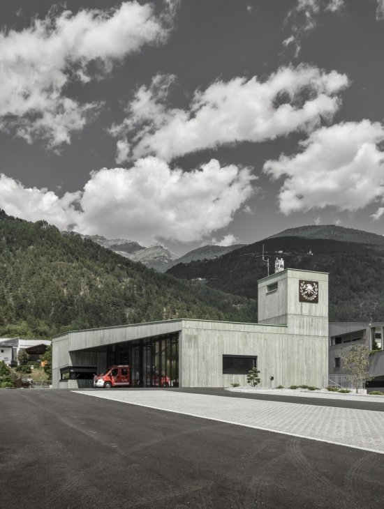 Fire station before the wooded slopes