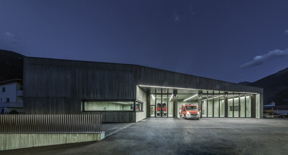 Open vehicle hall at night