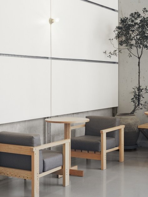 Wall and wooden seats