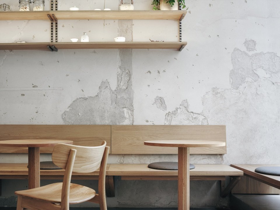 Bench booth and cement wall