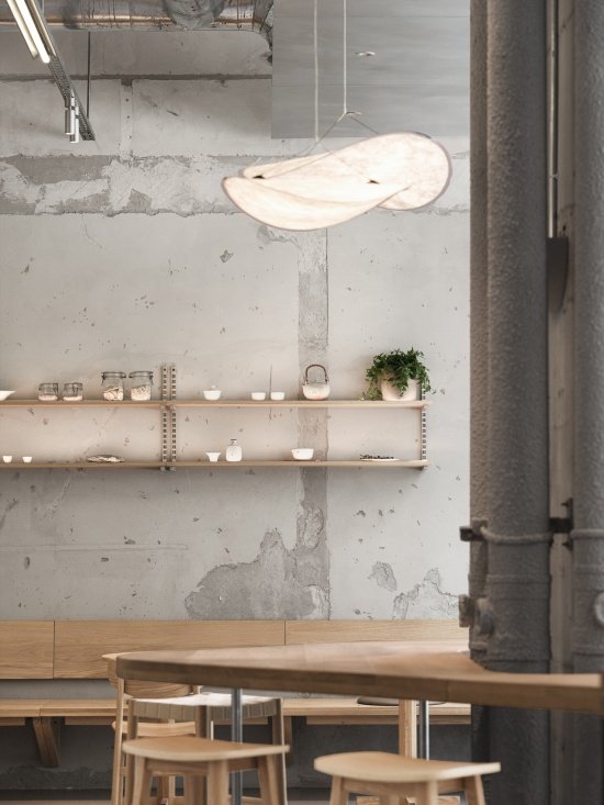 Shelves and cloud chandelier