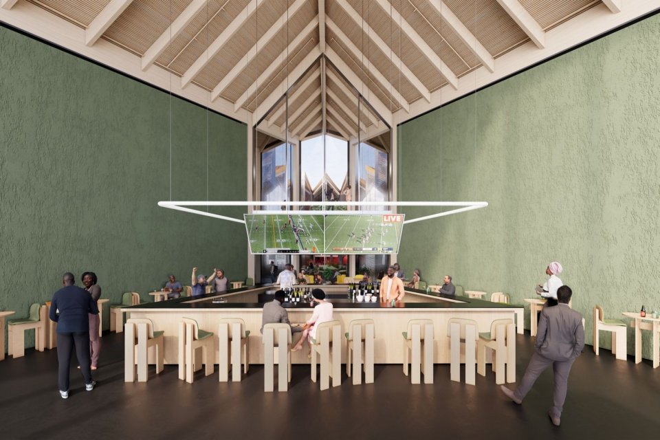 Frontal view of the food hall