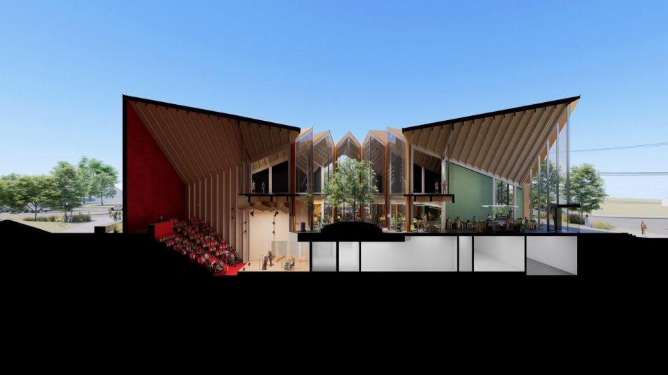 East-west sectional perspective/East-west sectional perspective