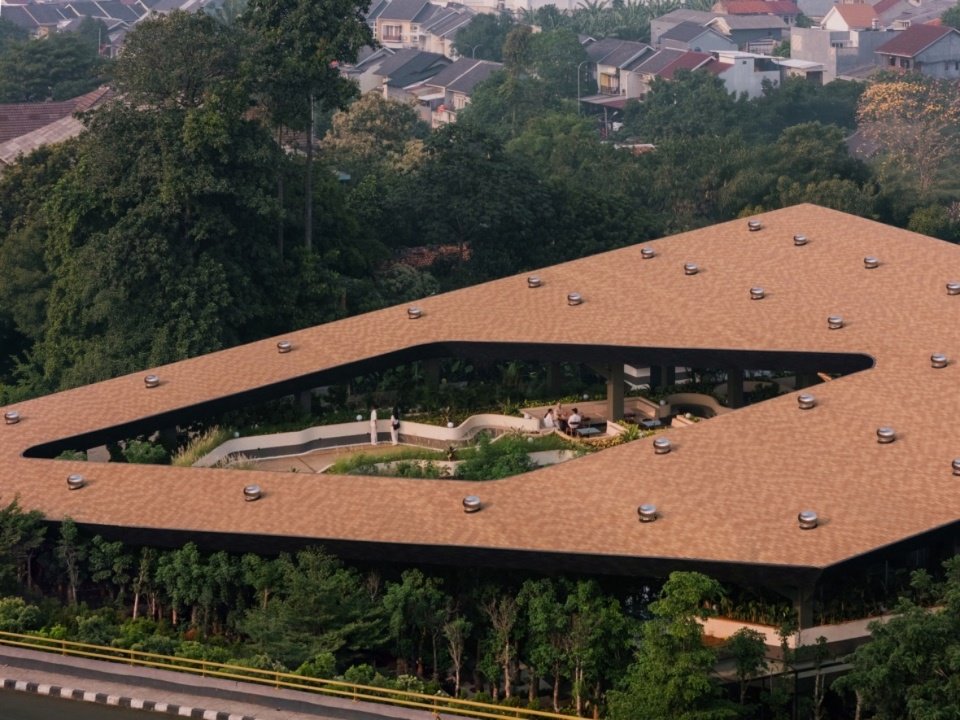 Aerial view of the building
