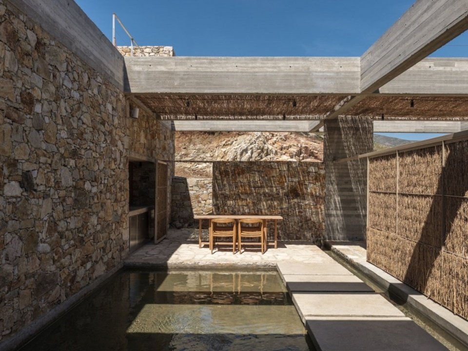 Courtyard enclosed by stone walls