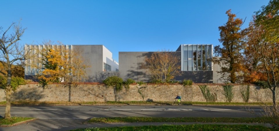 Trees, existing walls and the building