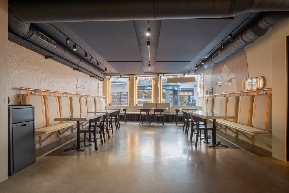 Main restaurant booth seating area/Booth seating area