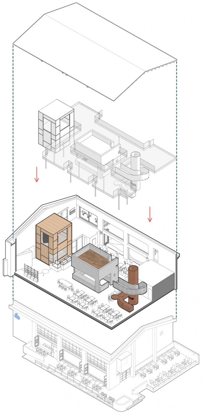 空间体块分解轴测图 / Exploded axonometric of the spatial volumes
