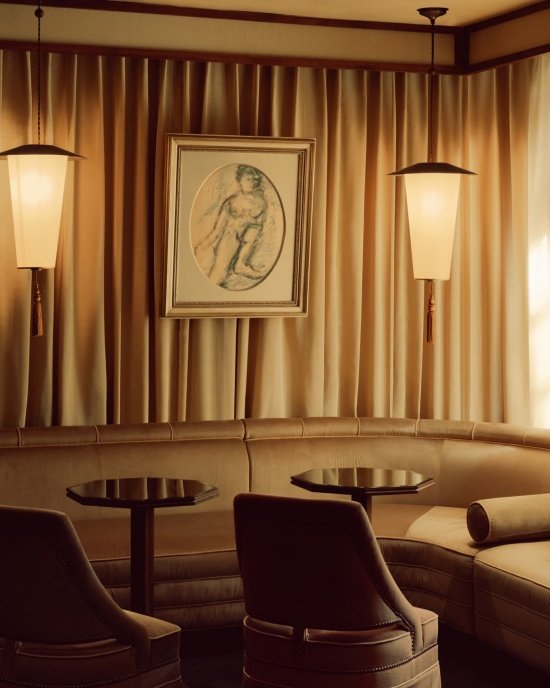 Drapery and banquettes in the bar