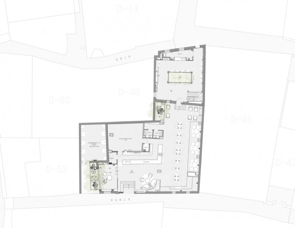 服务岛B及南侧特色餐厅首层平面 / Ground-Floor Plan of Service Island B and the Specialty Restaurant to the South